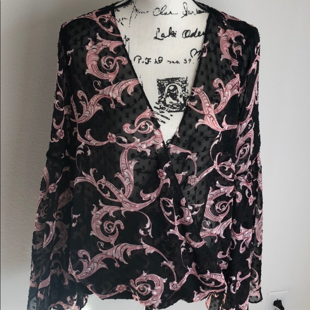INC Sheer Blouse With Bell Sleeves - Picture 2 of 6